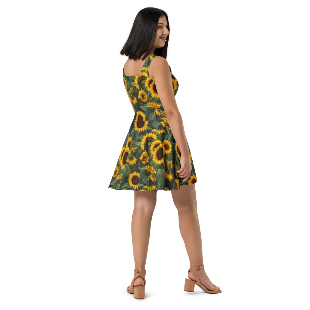 Sunflower Nocturne on Skater Dress — Right