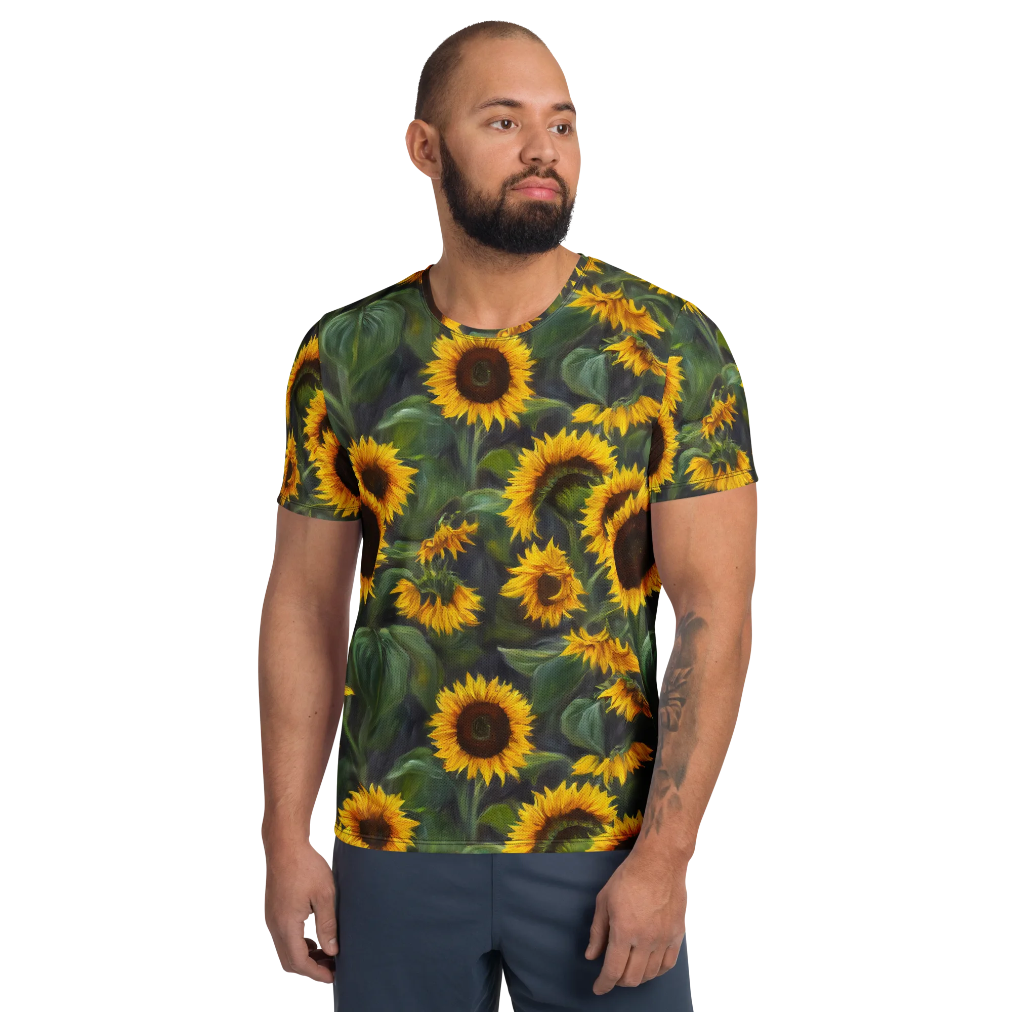 Sunflower Nocturne on Men's Athletic T-Shirt — Front