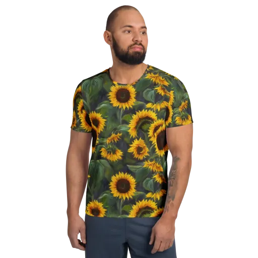 Sunflower Nocturne on a Men's Athletic T-Shirt