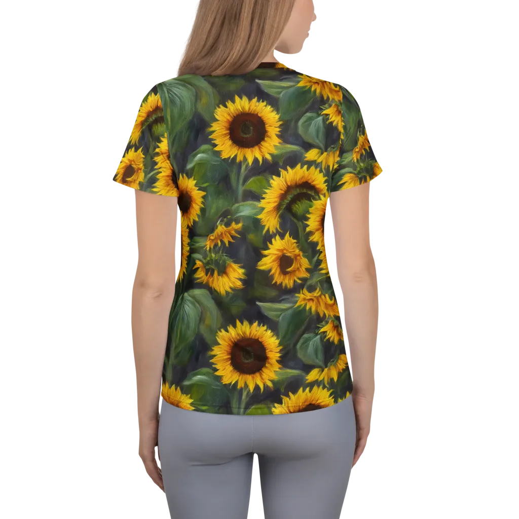 Sunflower Nocturne on Women's Athletic T-Shirt — Back