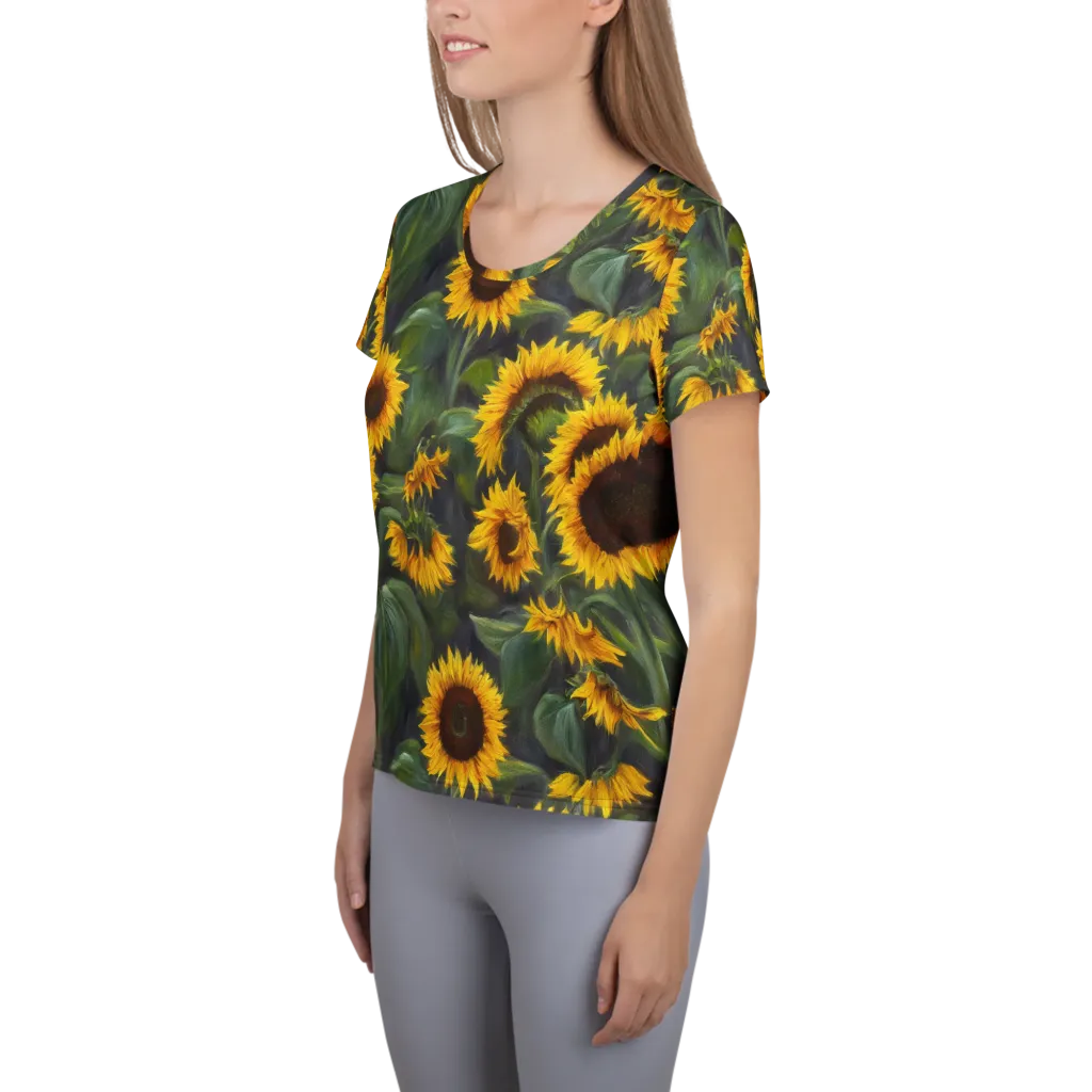 Sunflower Nocturne on Women's Athletic T-Shirt — Left
