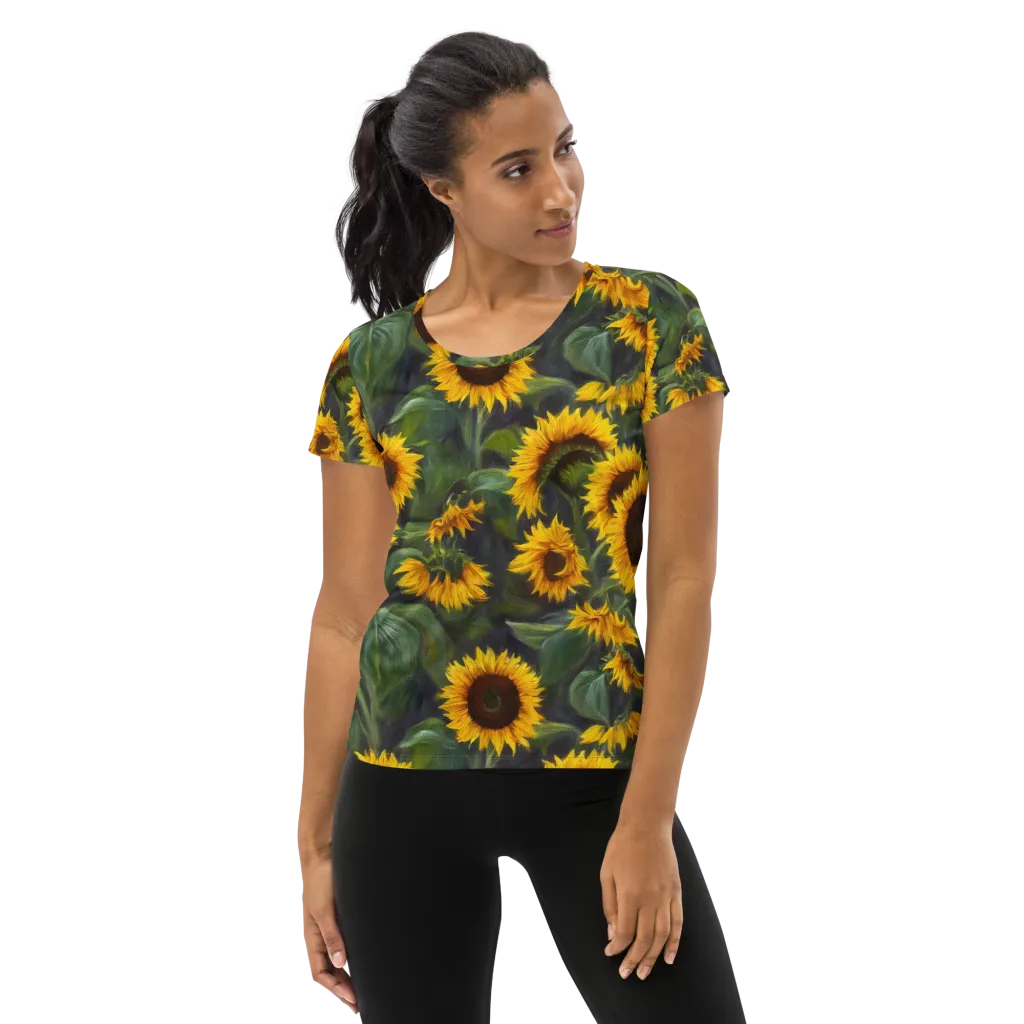 Sunflower Nocturne on Women's Athletic T-Shirt — Front