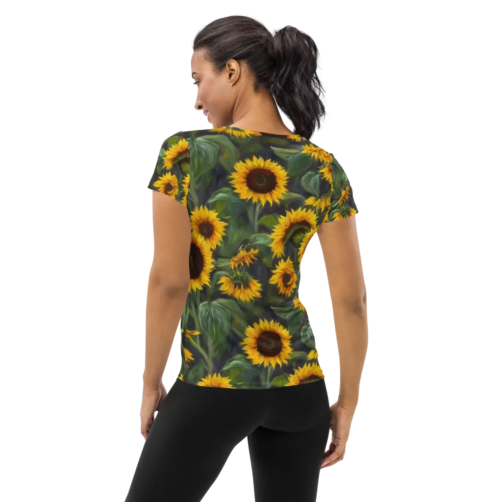 Sunflower Nocturne on Women's Athletic T-Shirt — Back