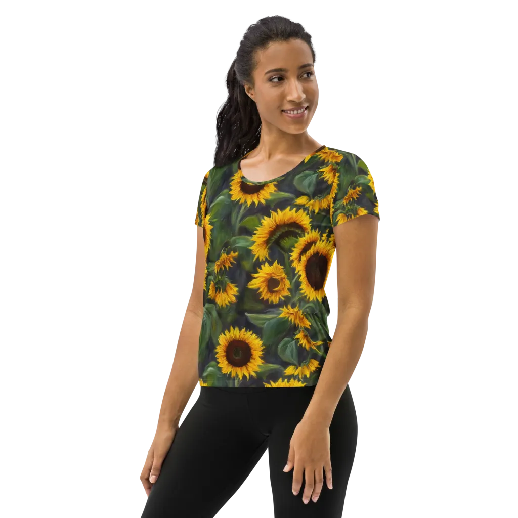Sunflower Nocturne on Women's Athletic T-Shirt — Left