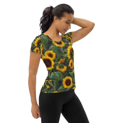 Sunflower Nocturne on a Women's Athletic T-Shirt