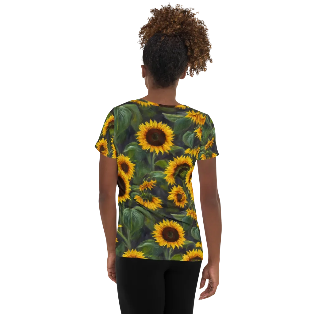 Sunflower Nocturne on Women's Athletic T-Shirt — Back