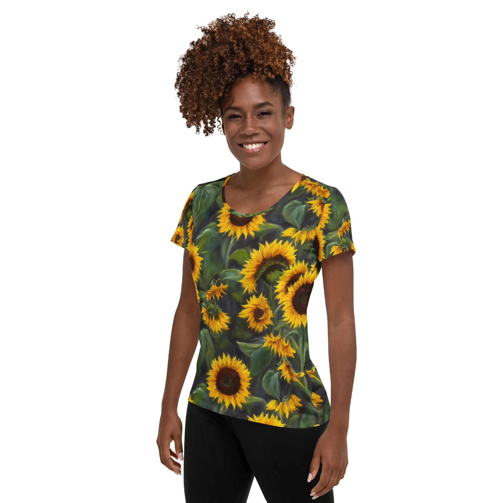 Sunflower Nocturne on Women's Athletic T-Shirt — Left