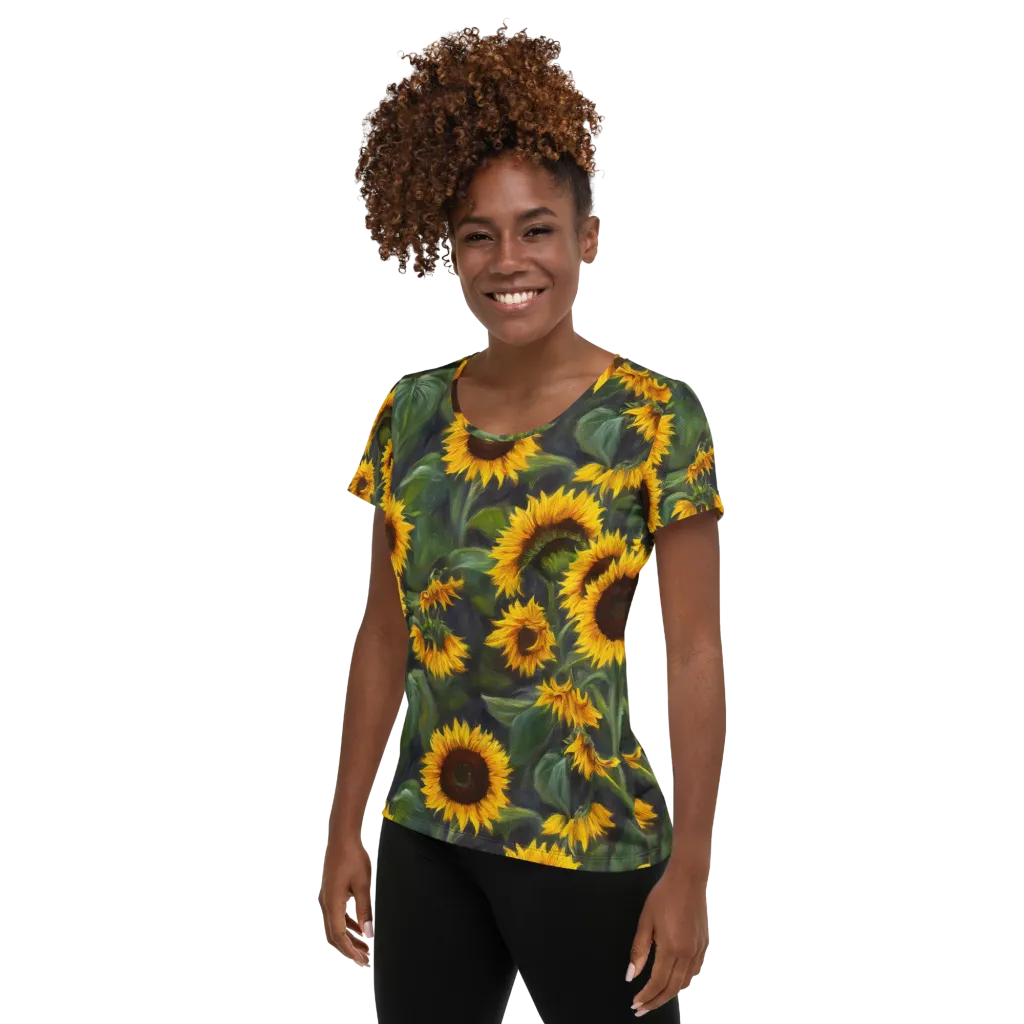 Sunflower Nocturne on Women's Athletic T-Shirt — Left