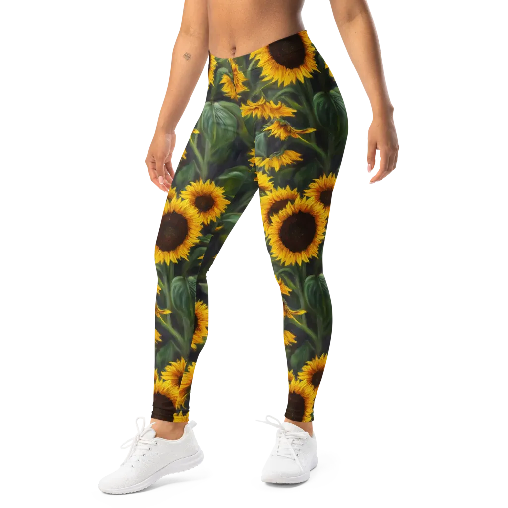 Sunflower Nocturne on Leggings — Left Front