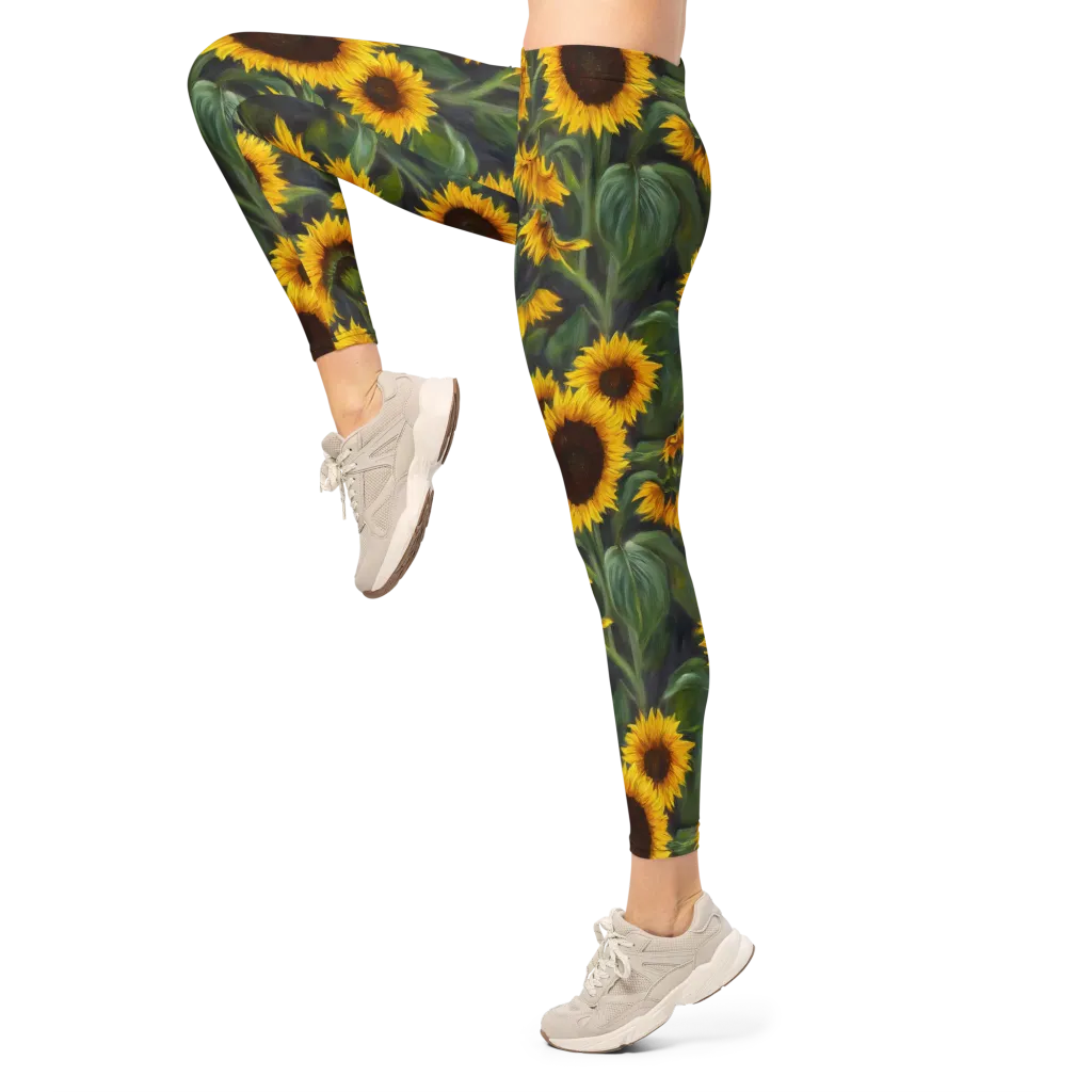 Sunflower Nocturne on Leggings — Left