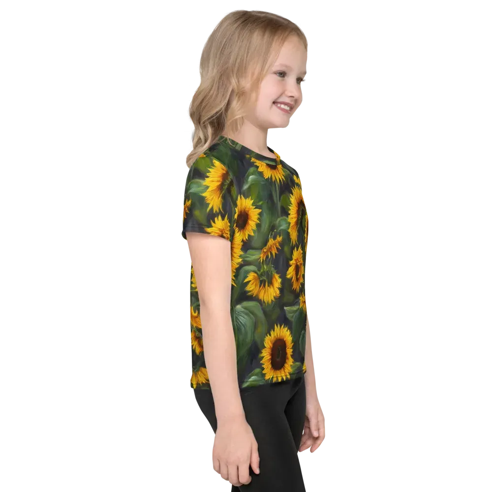 Sunflower Nocturne on Kids Crew Neck T-Shirt — Right