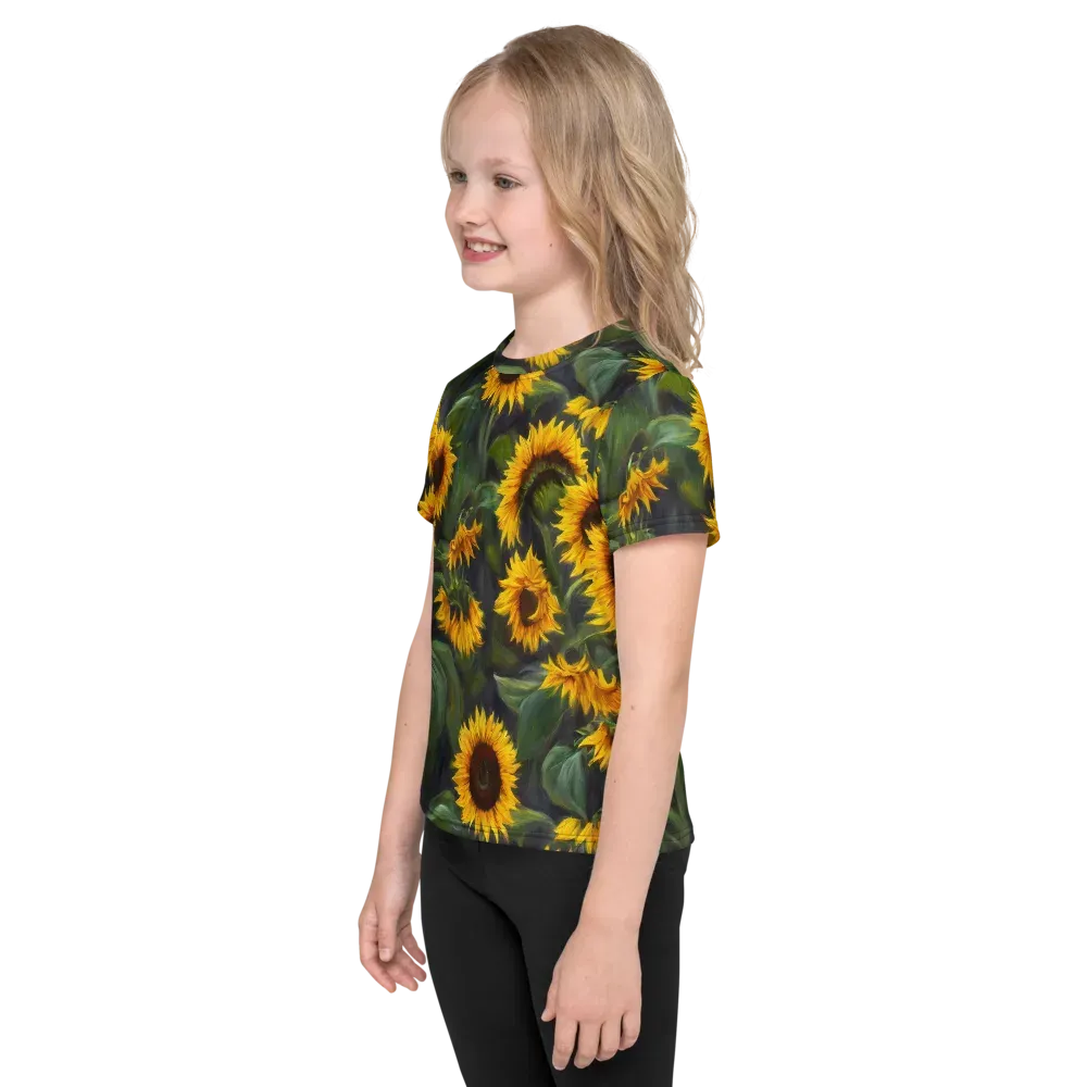 Sunflower Nocturne on Kids Crew Neck T-Shirt — Left