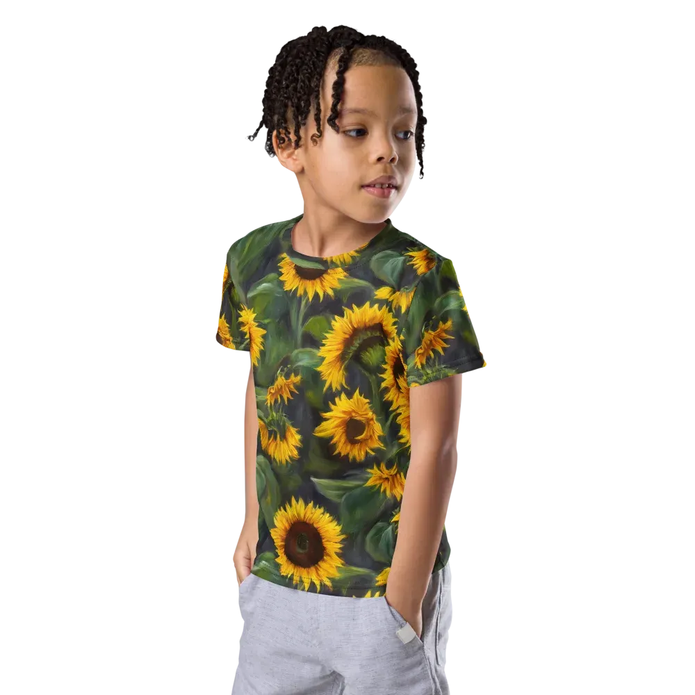 Sunflower Nocturne on Kids Crew Neck T-Shirt — Left Front