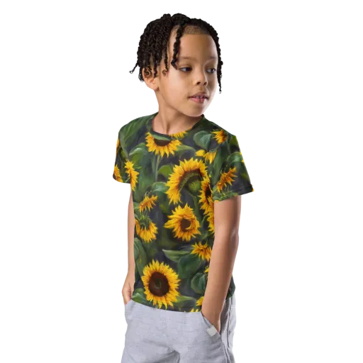 Sunflower Nocturne on a Kids Crew Neck T-Shirt