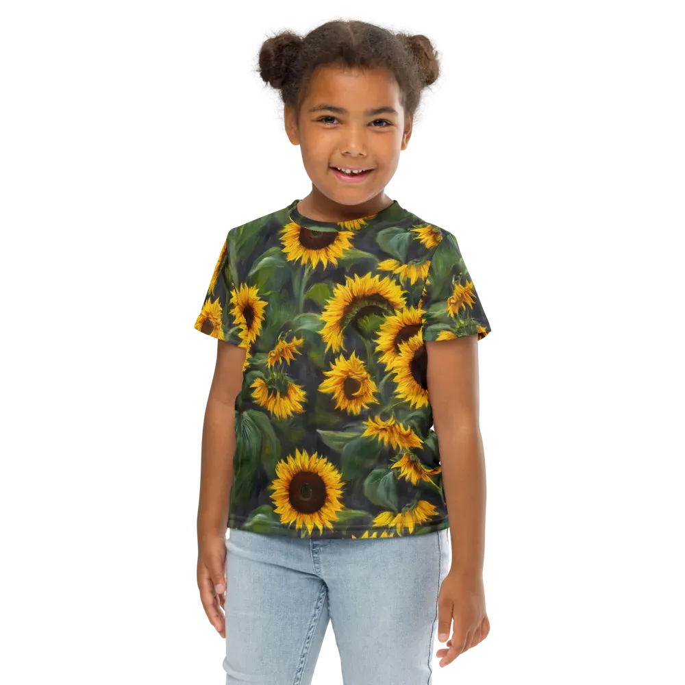 Sunflower Nocturne on Kids Crew Neck T-Shirt — Front