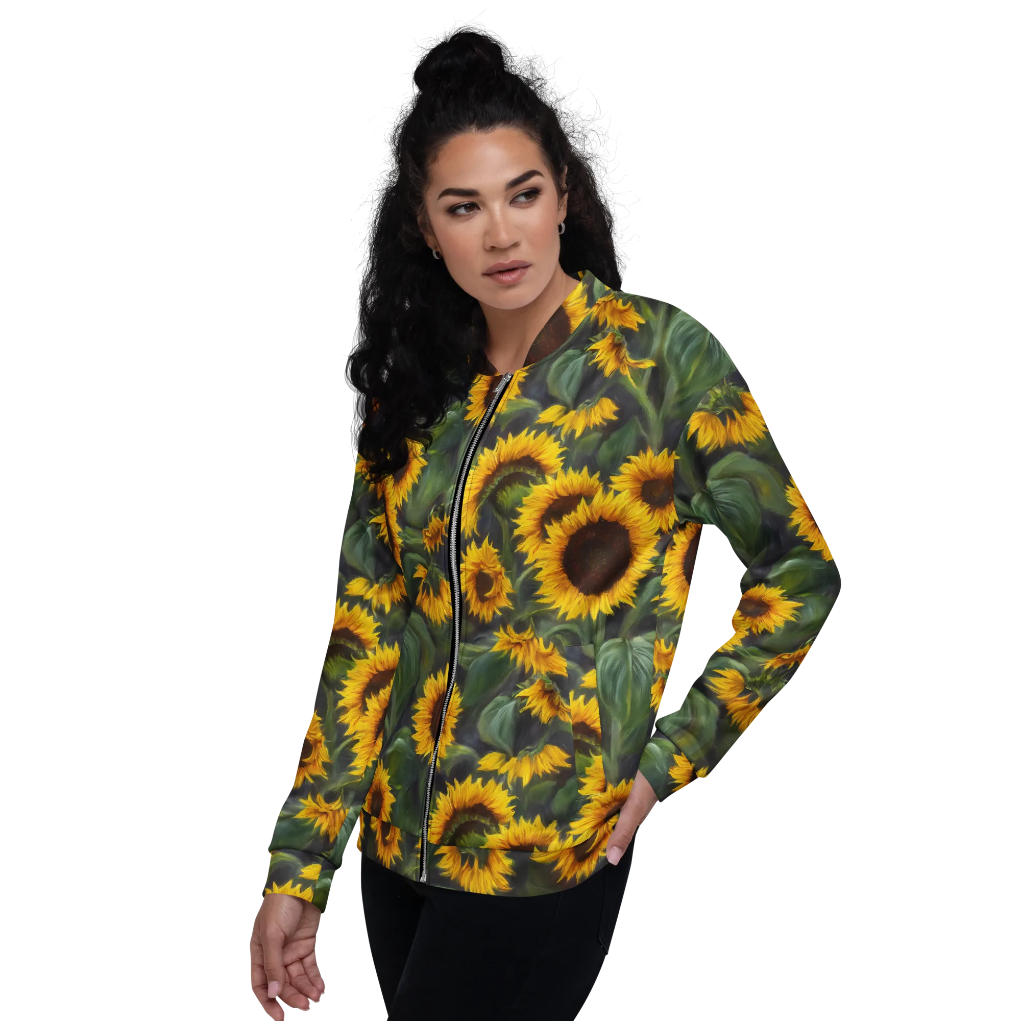 Sunflower Nocturne on Bomber Jacket — Left