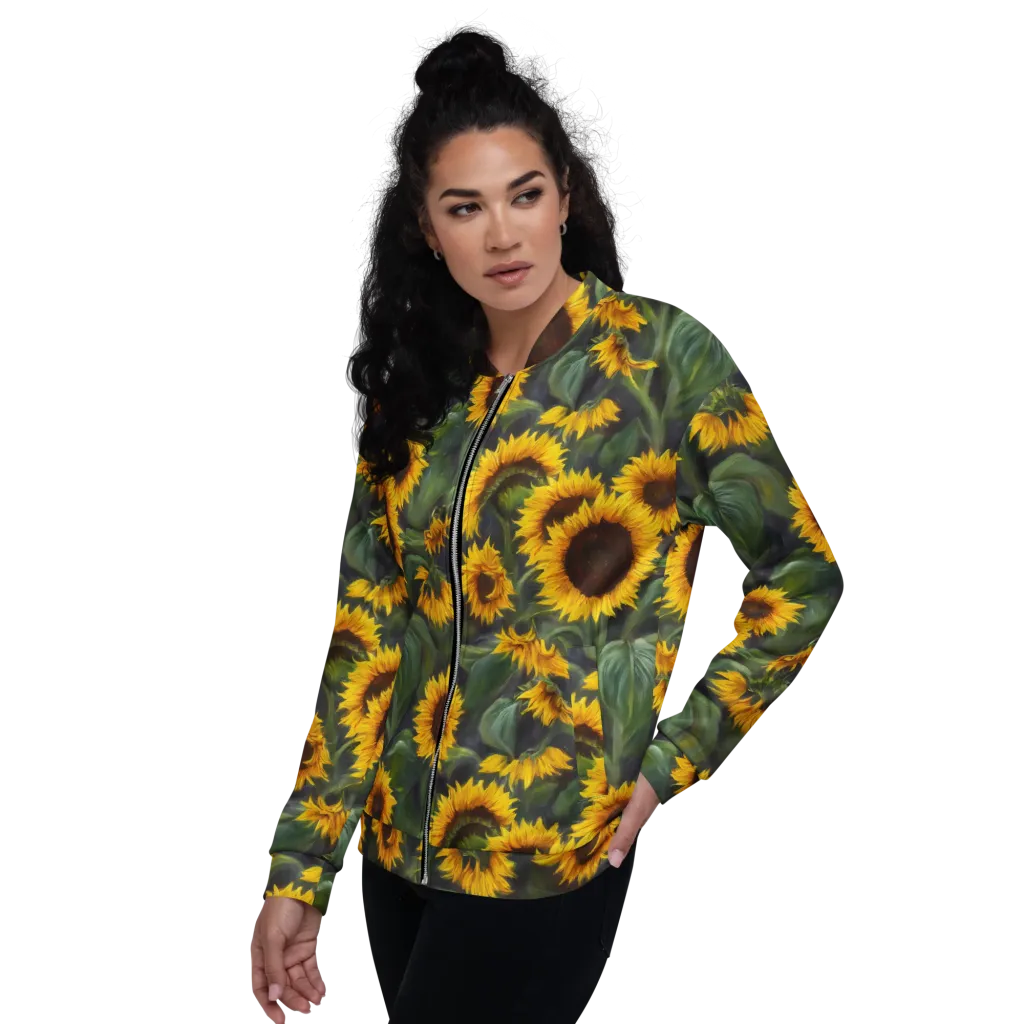 Sunflower Nocturne on Bomber Jacket — Left