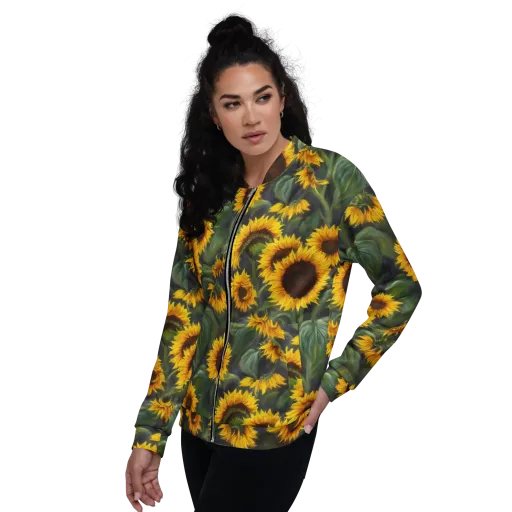 Sunflower Nocturne on a Bomber Jacket