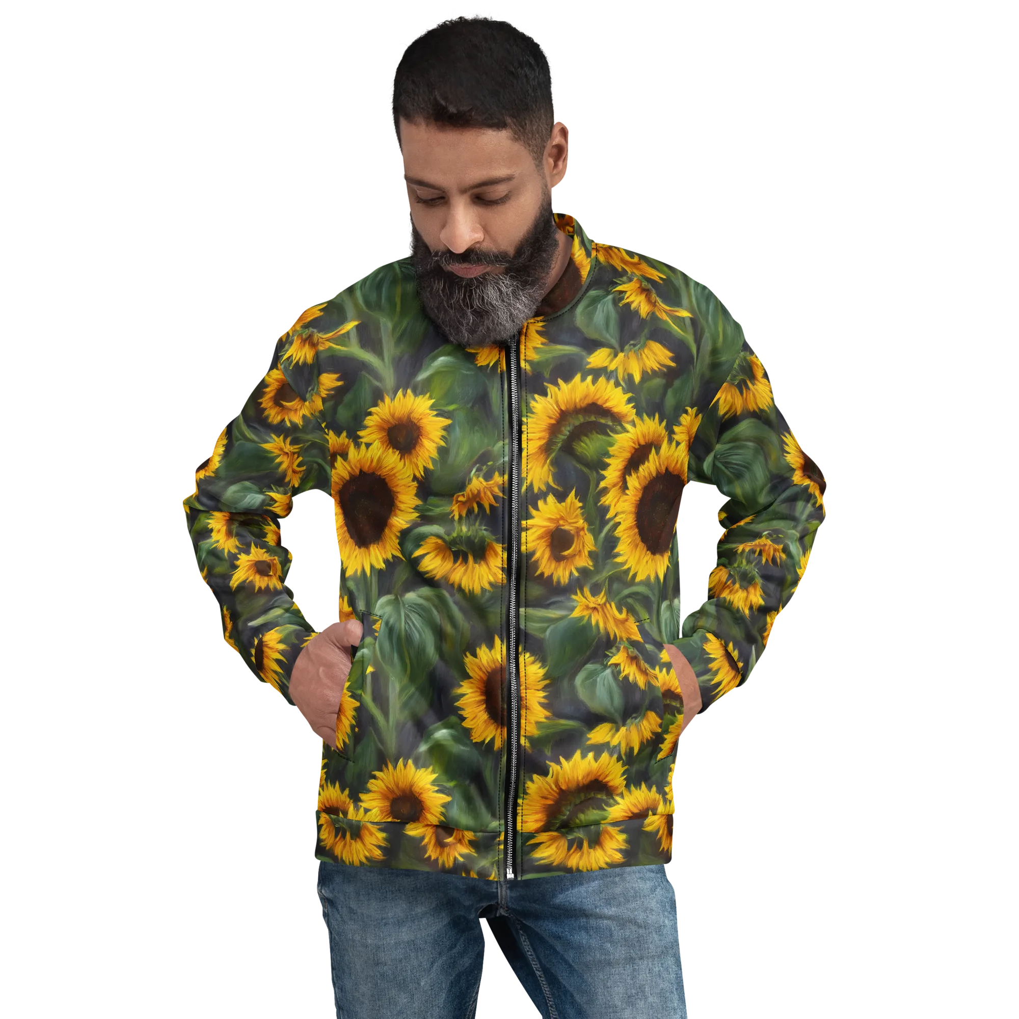 Sunflower Nocturne on Bomber Jacket — Front