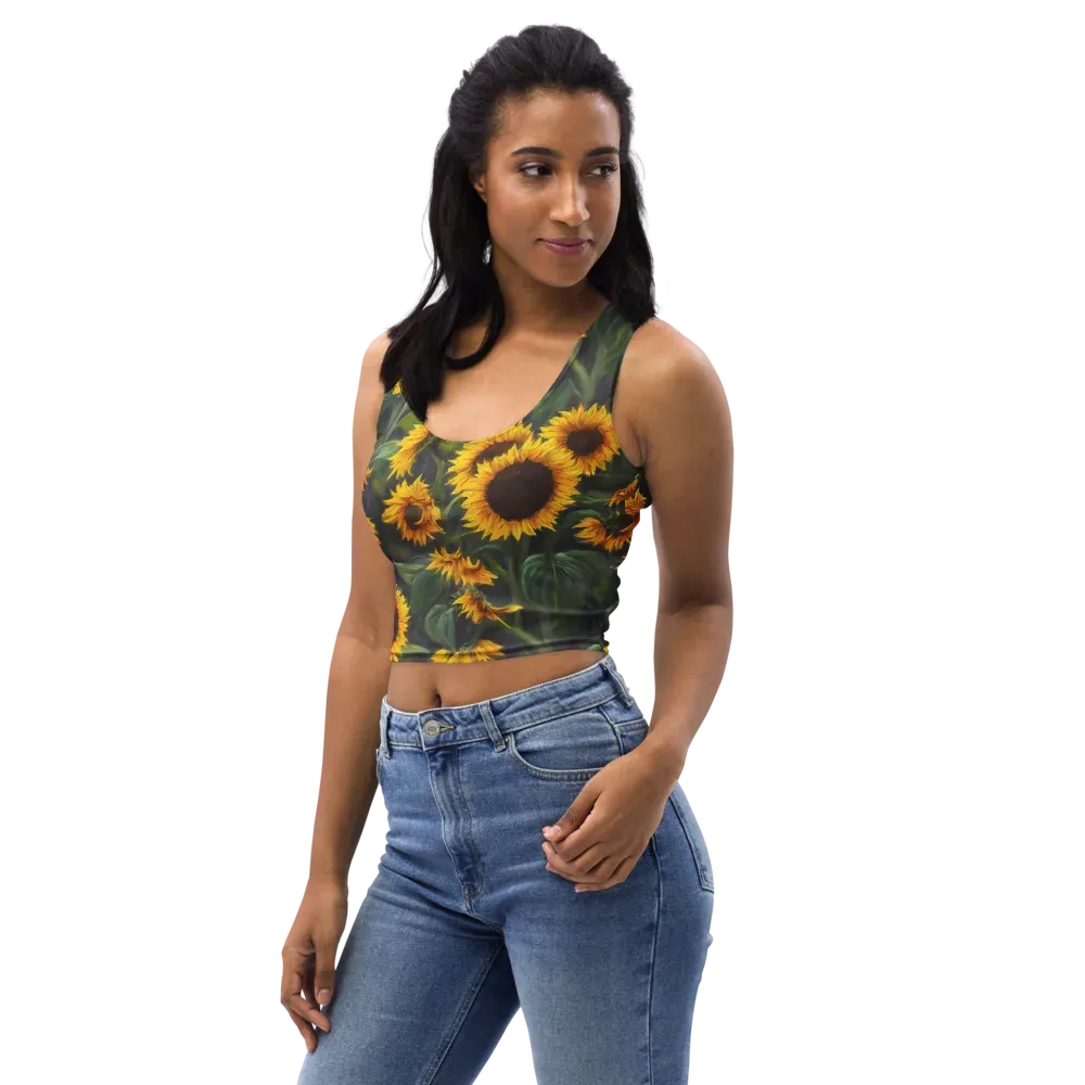 Sunflower Nocturne on Crop Top — Left Front