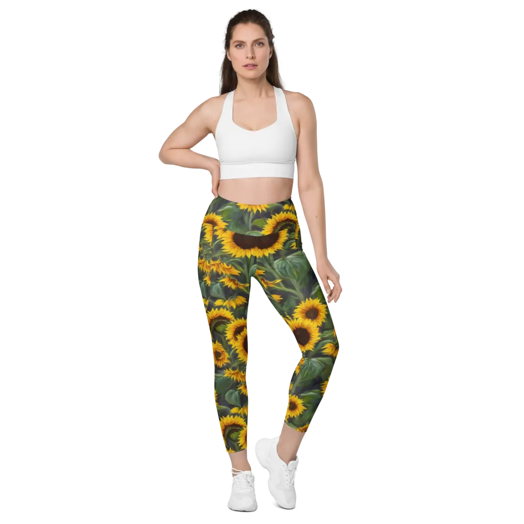 Sunflower Nocturne on Leggings with Pockets — Front
