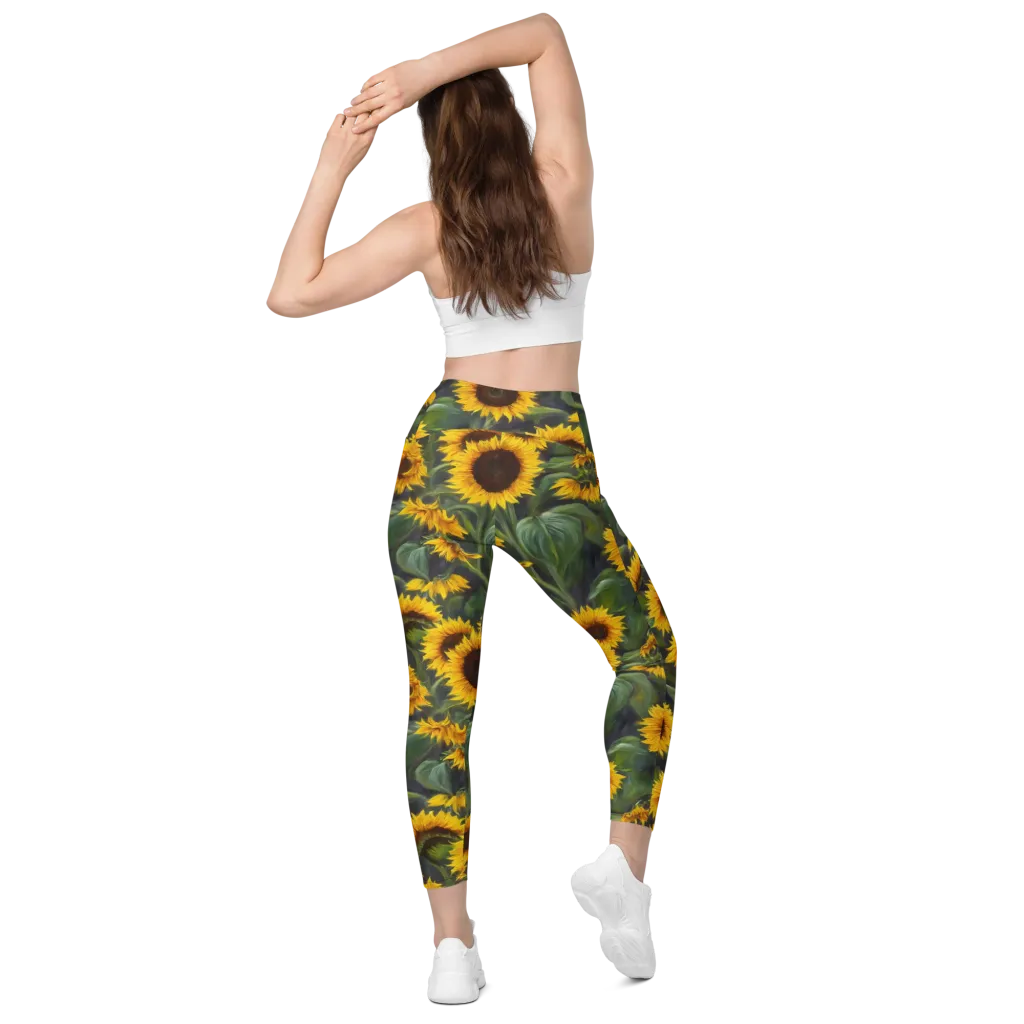 Sunflower Nocturne on Leggings with Pockets — Back
