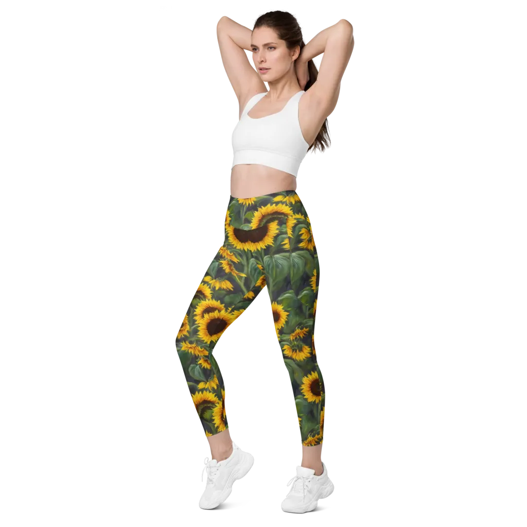 Sunflower Nocturne on Leggings with Pockets — Left Front