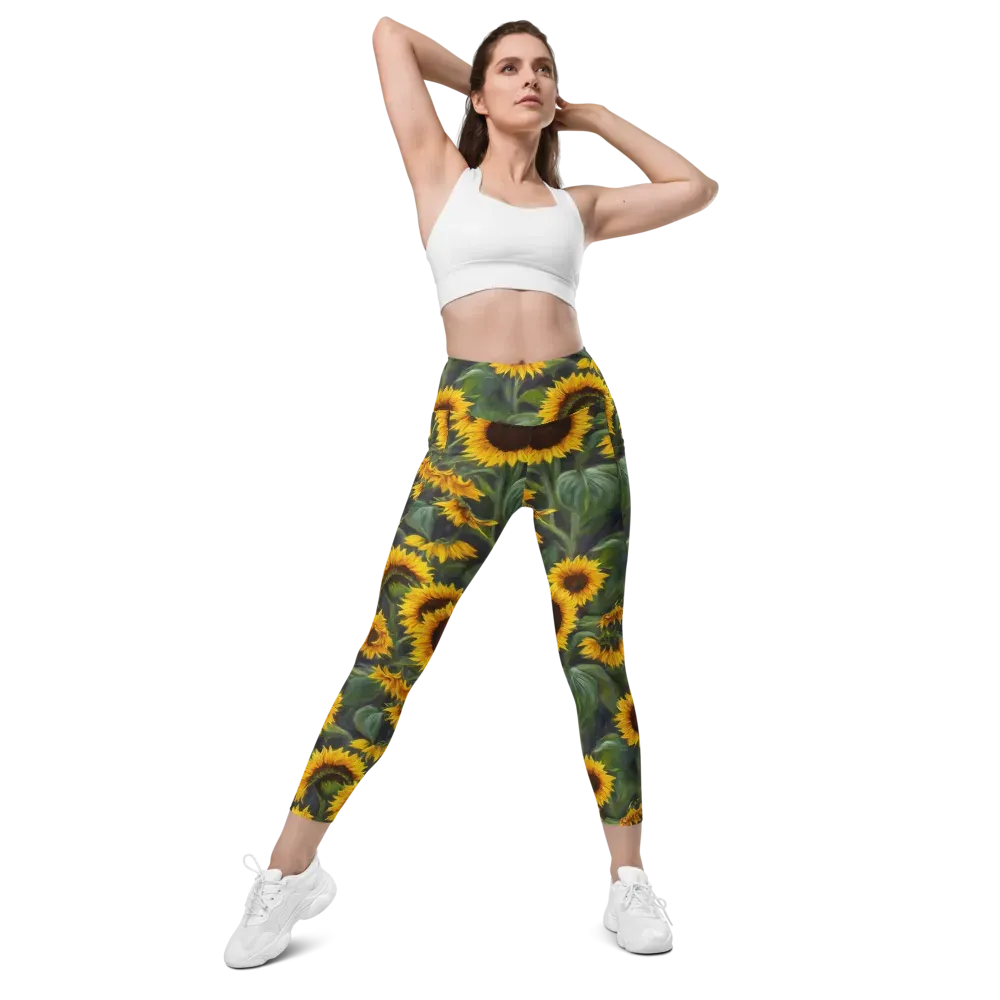 Sunflower Nocturne on Leggings with Pockets — Front