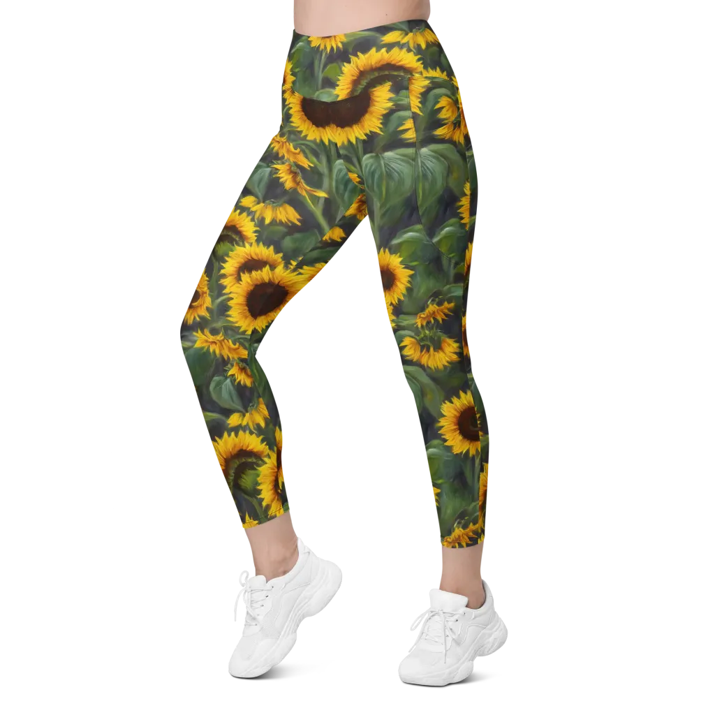 Sunflower Nocturne on Leggings with Pockets — Left Front