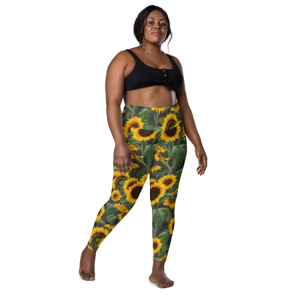 Sunflower Nocturne on Leggings with Pockets — Front
