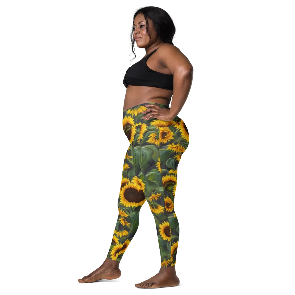 Sunflower Nocturne on Leggings with Pockets — Left