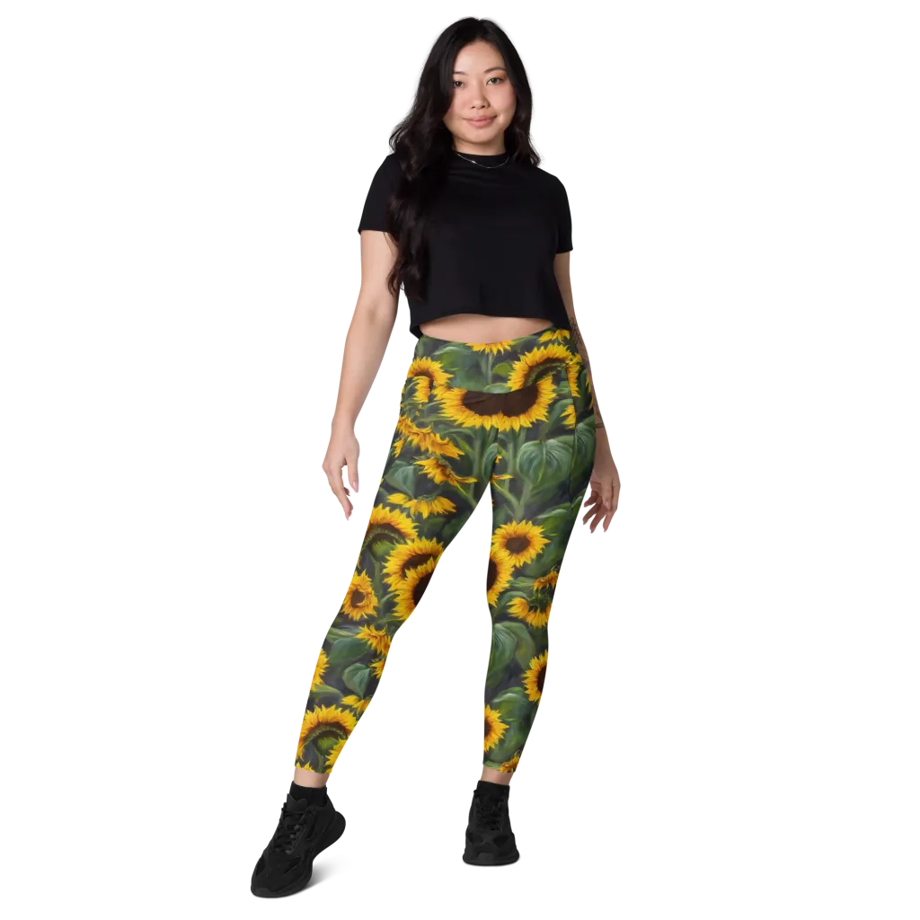 Sunflower Nocturne on Leggings with Pockets — Front