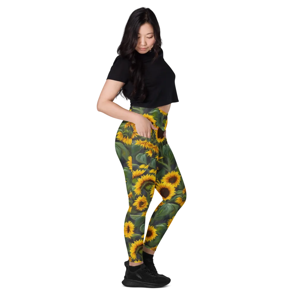 Sunflower Nocturne on Leggings with Pockets — Right