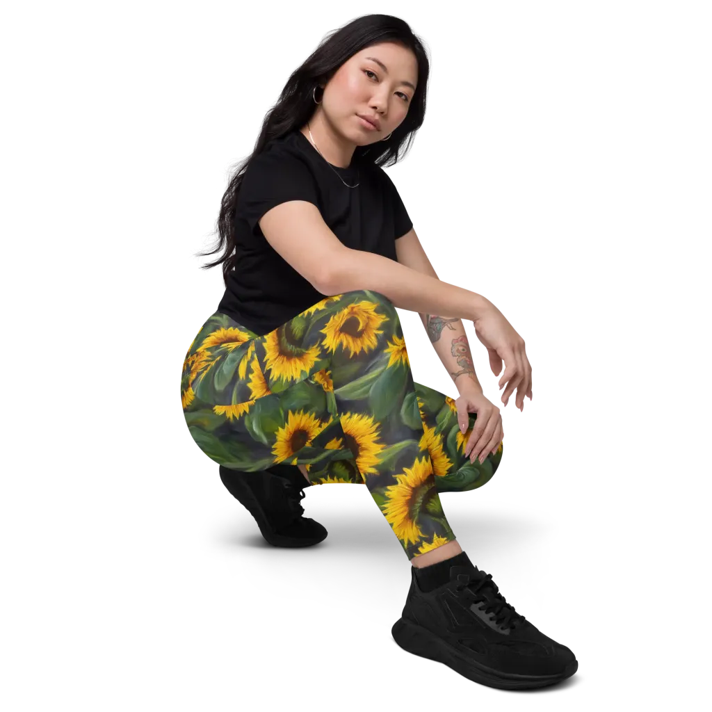 Sunflower Nocturne on Leggings with Pockets — Right Front