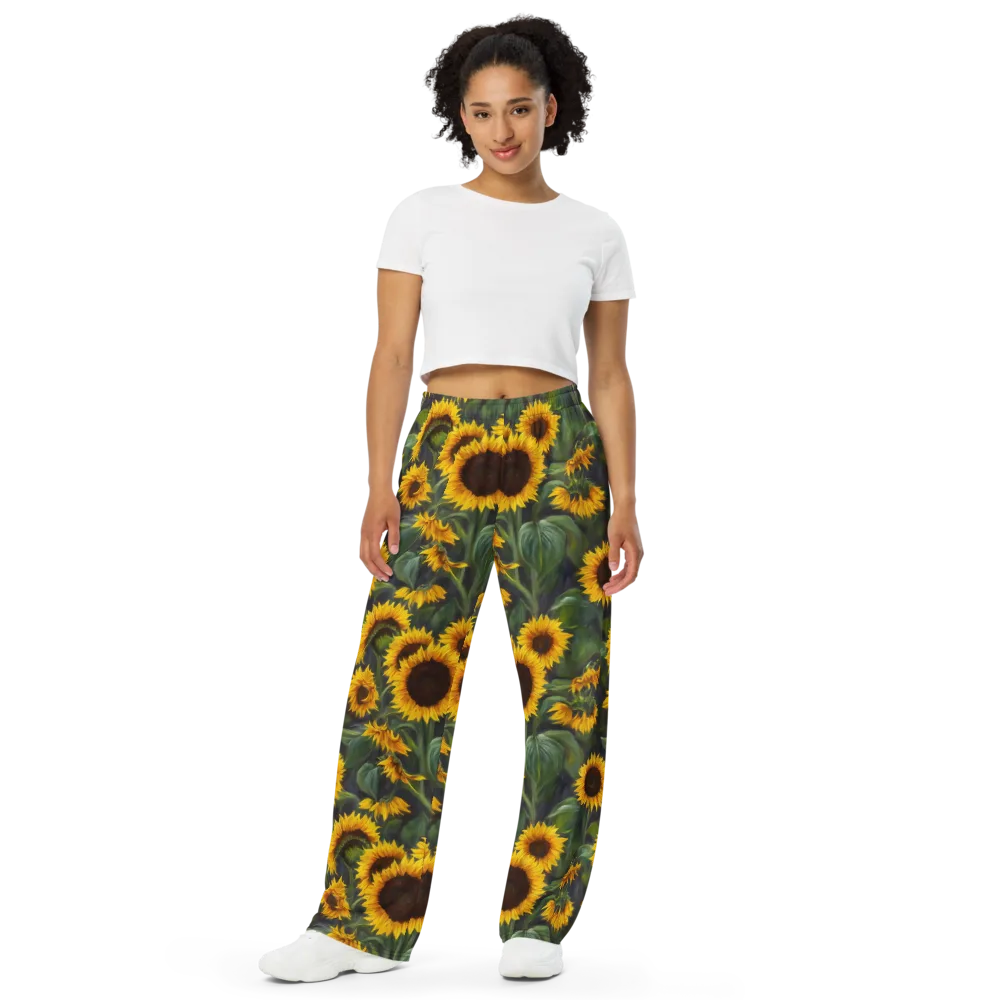 Sunflower Nocturne on Wide-Leg Pants — Front