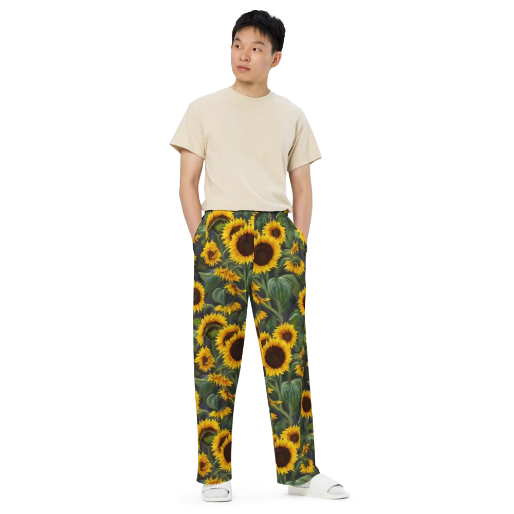 Sunflower Nocturne on Wide-Leg Pants — Front