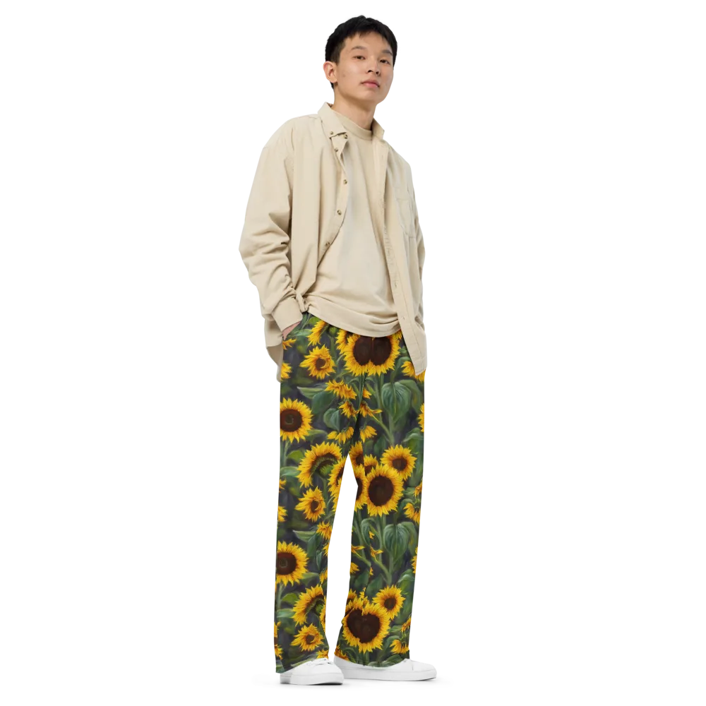 Sunflower Nocturne on Wide-Leg Pants — Right Front