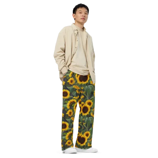 Sunflower Nocturne on a Wide-Leg Pants