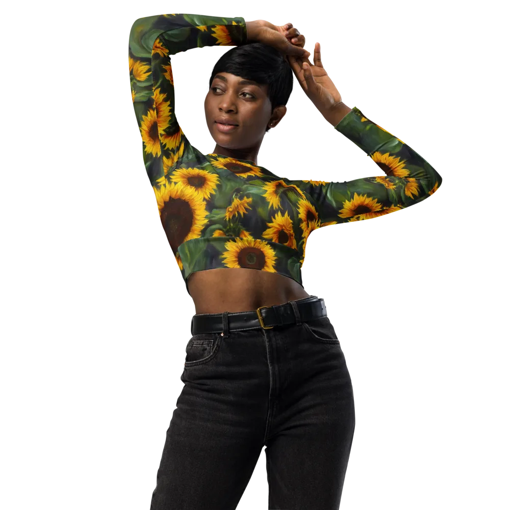 Sunflower Nocturne on Long Sleeve Crop Top — Front