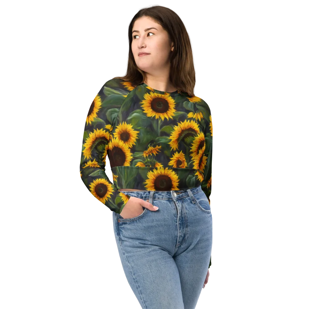 Sunflower Nocturne on Long Sleeve Crop Top — Front