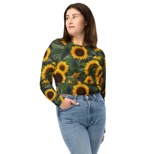 Sunflower Nocturne on a Long Sleeve Crop Top