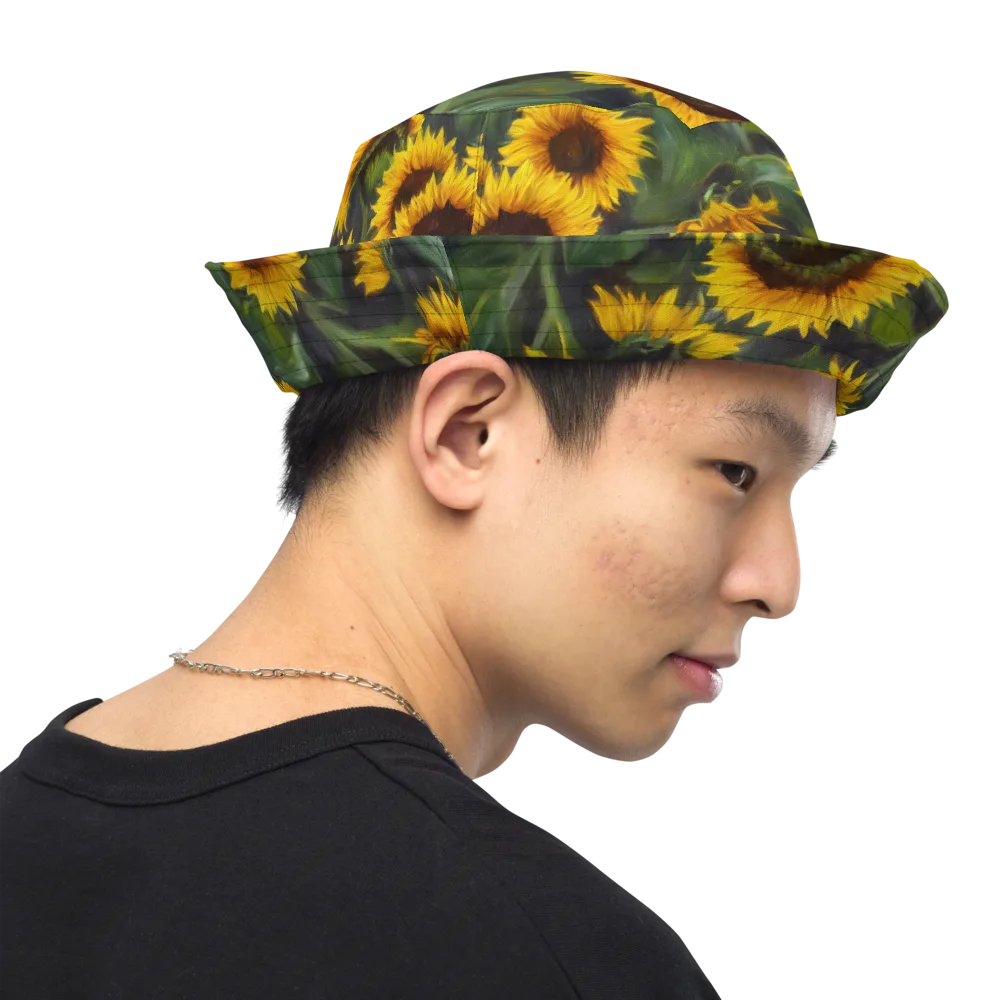 Sunflower Nocturne on Reversible Bucket Hat — Right Outside