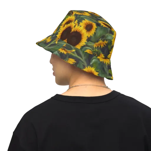 Sunflower Nocturne on a Reversible Bucket Hat