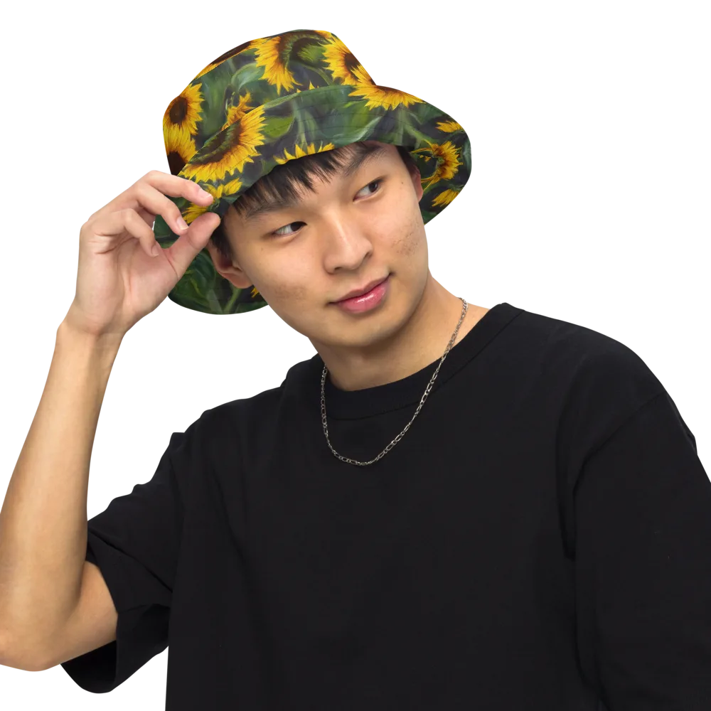 Sunflower Nocturne on Reversible Bucket Hat — Front Inside