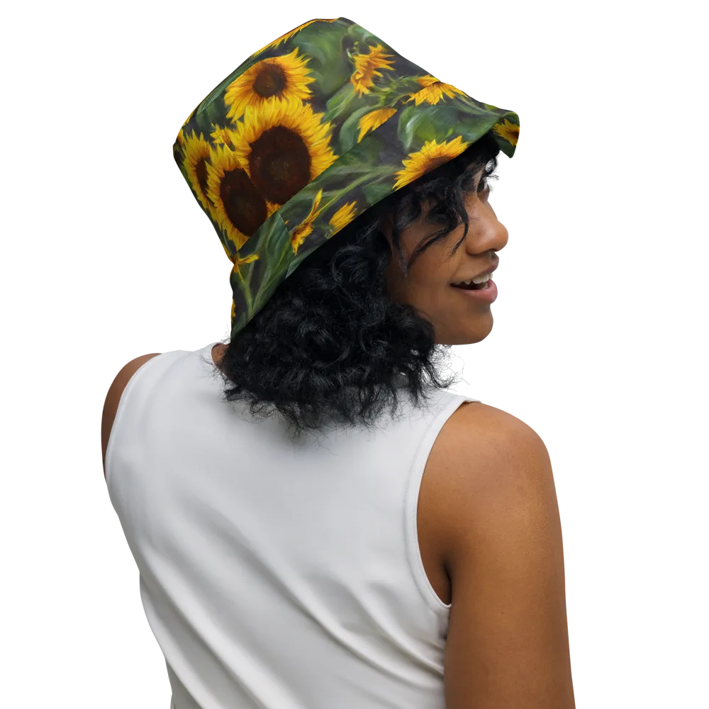 Sunflower Nocturne on Reversible Bucket Hat — Right Outside