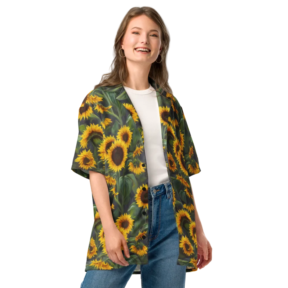 Sunflower Nocturne on Button Shirt — Front