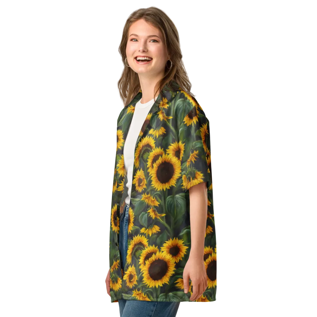 Sunflower Nocturne on Button Shirt — Left Front