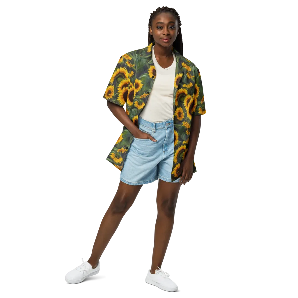 Sunflower Nocturne on Button Shirt — Front