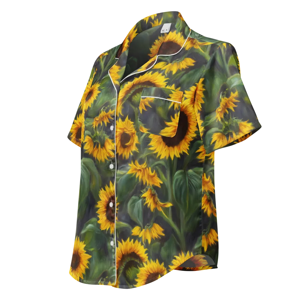 Sunflower Nocturne on Women's Short Sleeve Pajama Top — Left Front