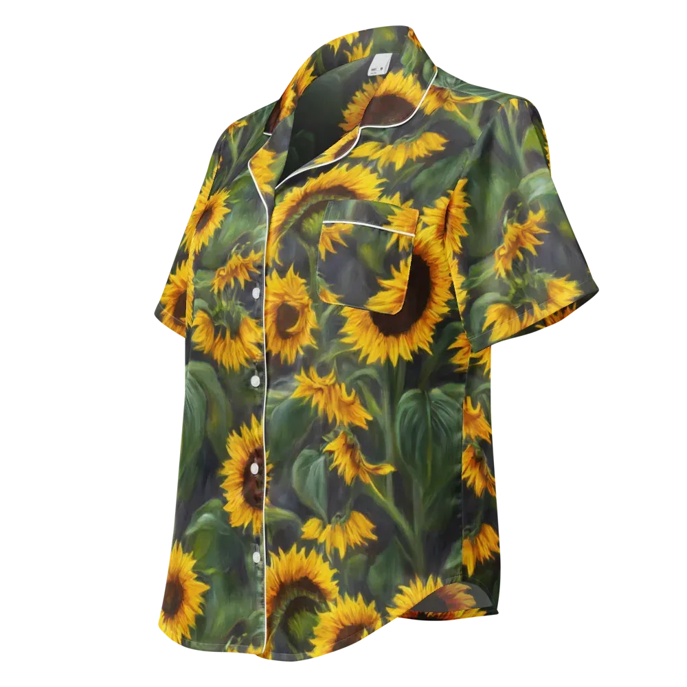 Sunflower Nocturne on Women's Short Sleeve Pajama Top — Left Front